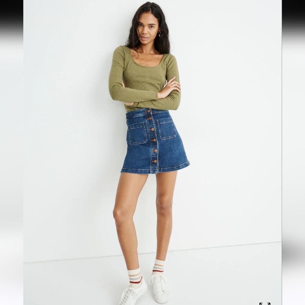 Madewell Stretch A-Line Mini Skirt In Salisbury Wash: Patch Pocket Women's Sz 0 - Picture 1 of 13